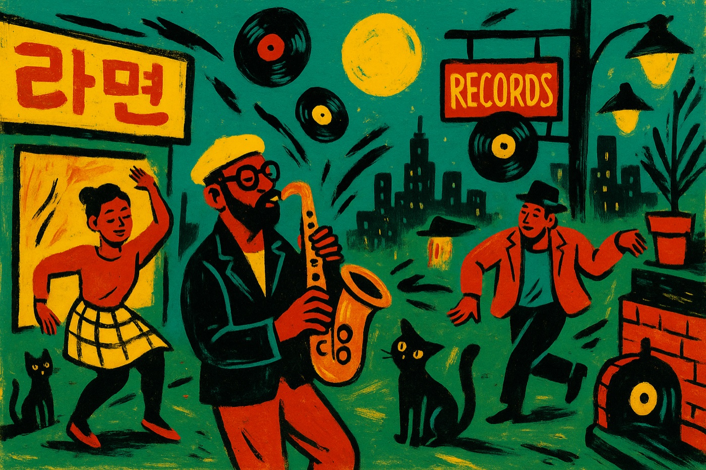 GrooveBoom record street illustration
